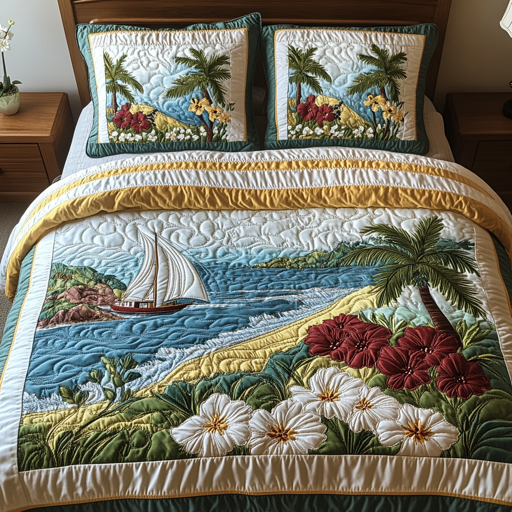 Sandy Escape Quilted Bedding Set - Single (59" x 70")