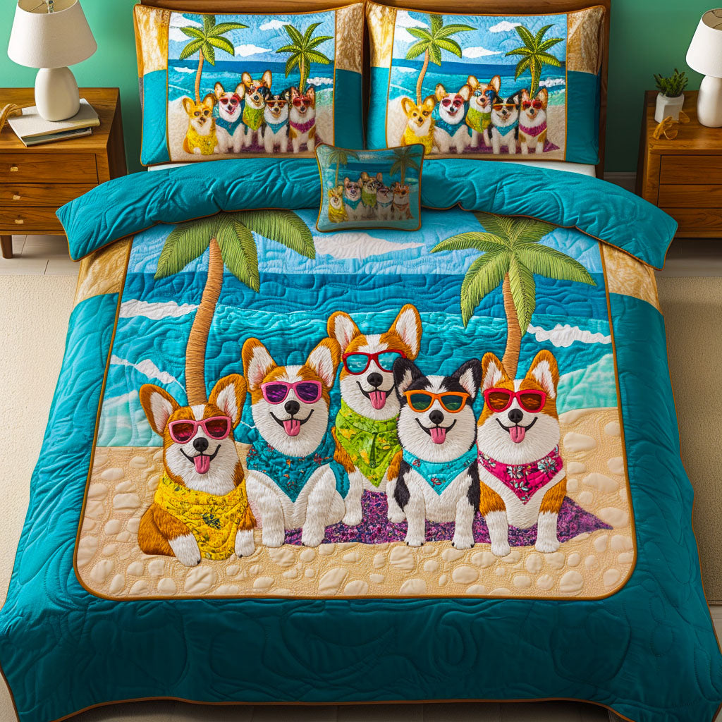 Sandy Paws Parade 3-Piece Quilted Bedding Set - Single (59" x 70")