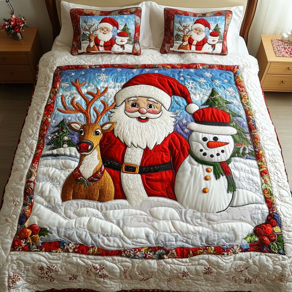 Santa Companions 3-Piece Quilted Bedding Set - Single (59" x 70")