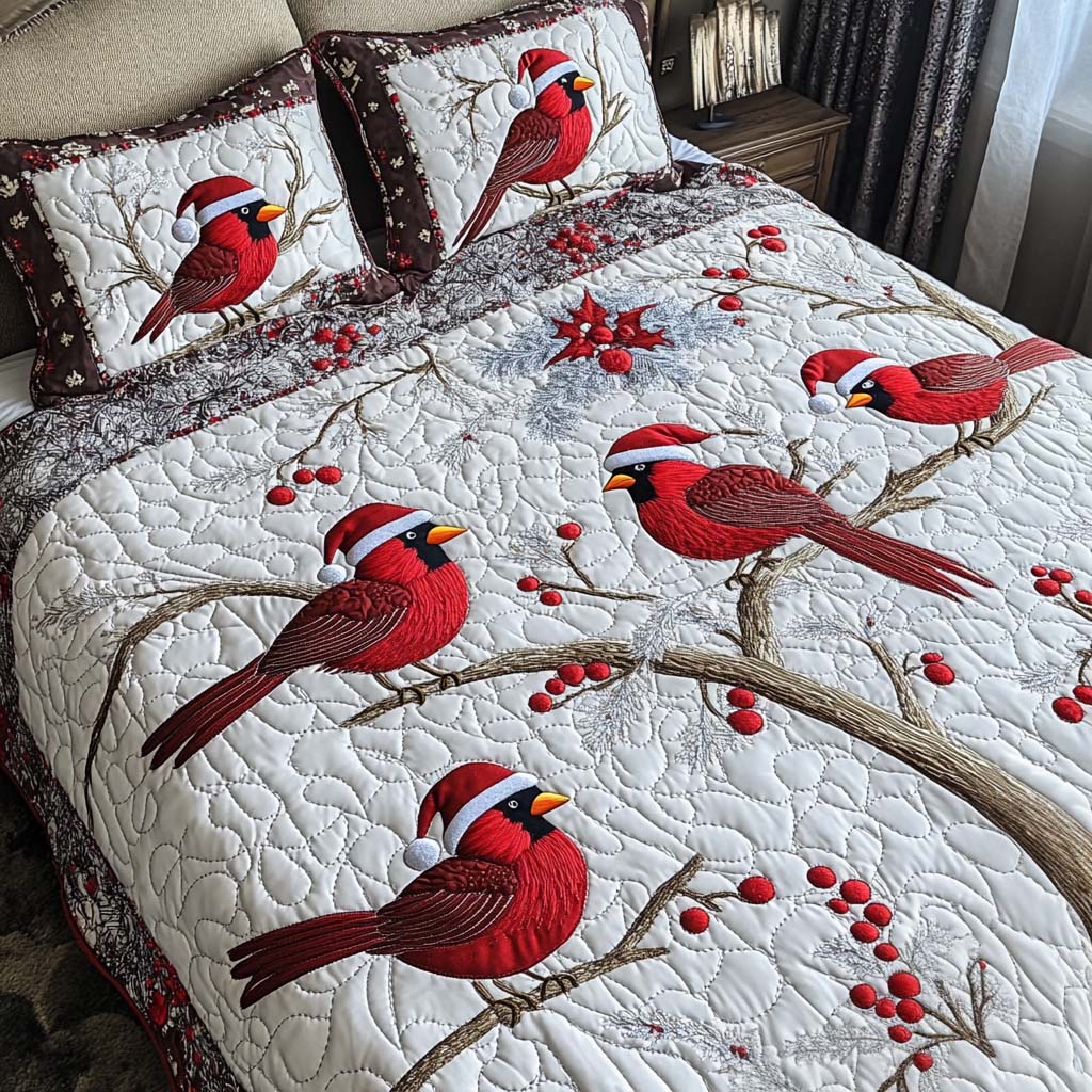 Santa Cardinals 3-Piece Quilted Bedding Set - Single (59" x 70")