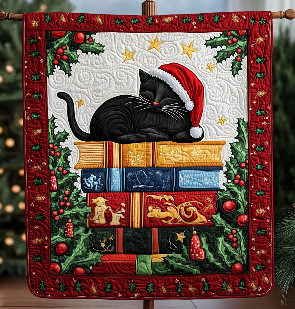 Santa Cat Nap Quilted Blanket - Throw (55" x 60")
