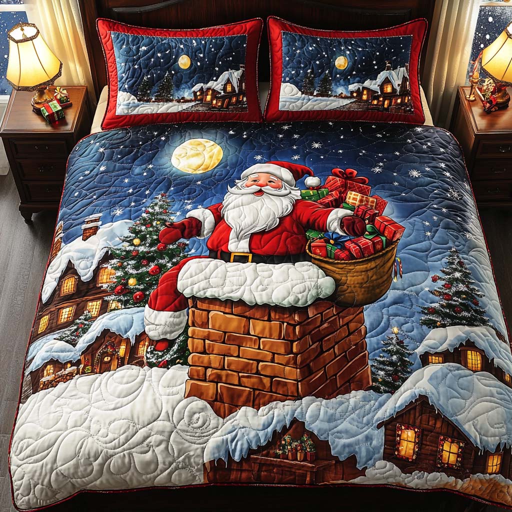 Santa Chimney 3-Piece Quilted Bedding Set - Single (59" x 70")