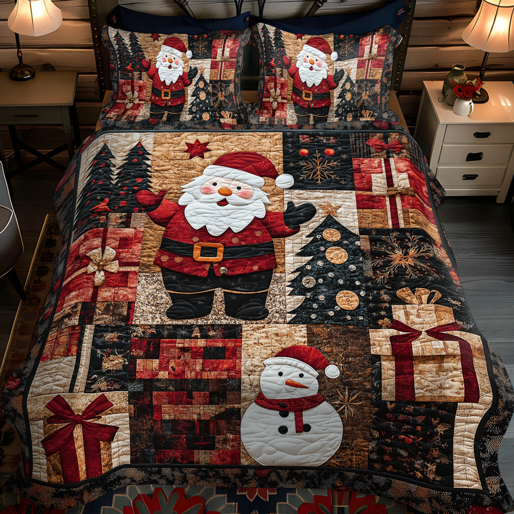 Santa Festive 3-Piece Quilted Bedding Set - Single (59" x 70")