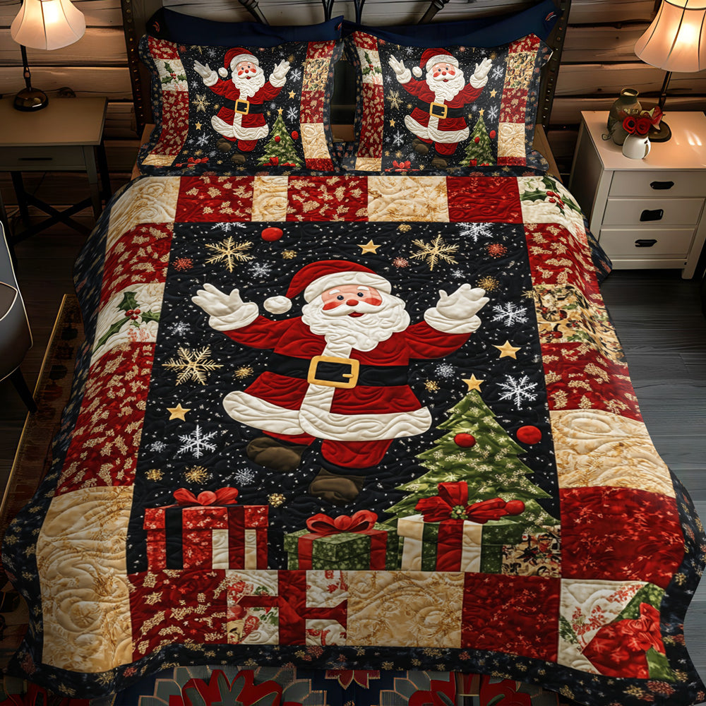 Santa Holiday Cheer 3-Piece Quilted Bedding Set - Single (59" x 70")