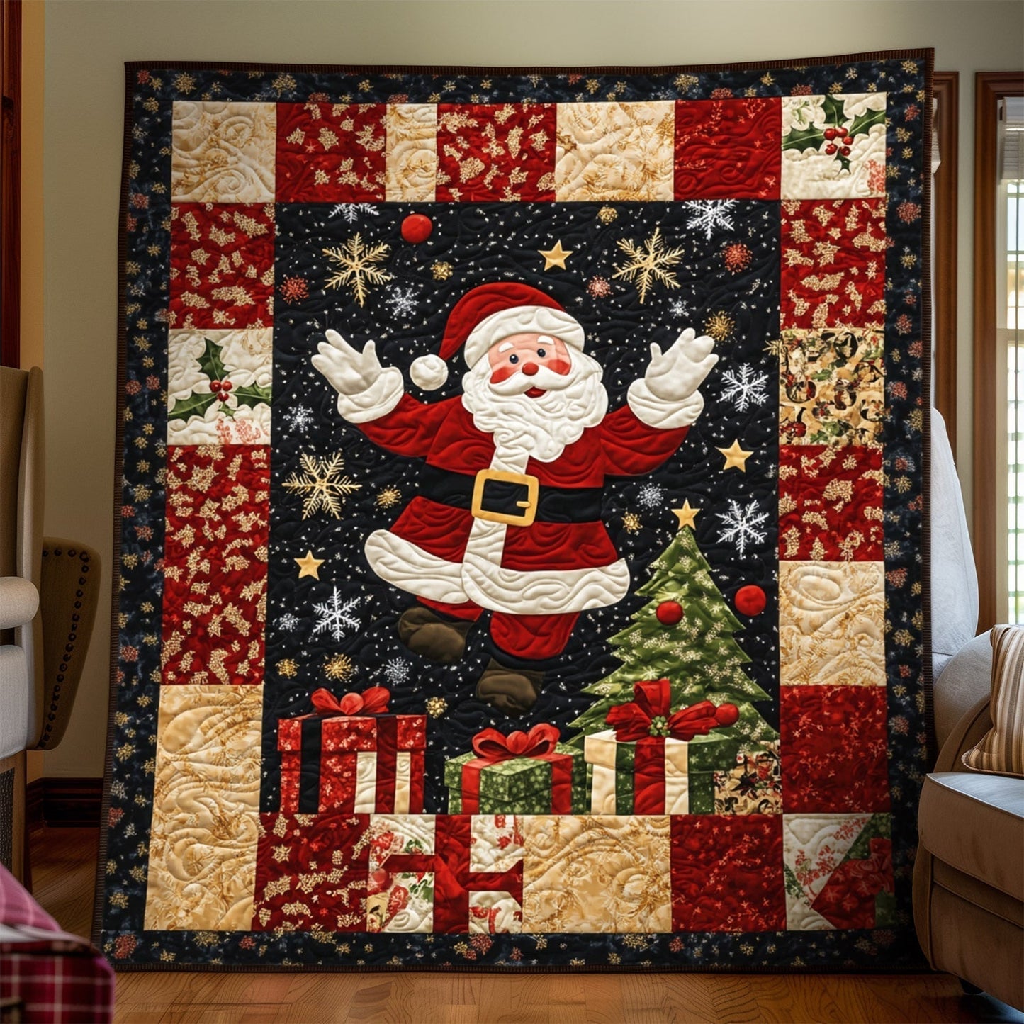 Santa Holiday Cheer Quilted Blanket - Throw (55" x 60")