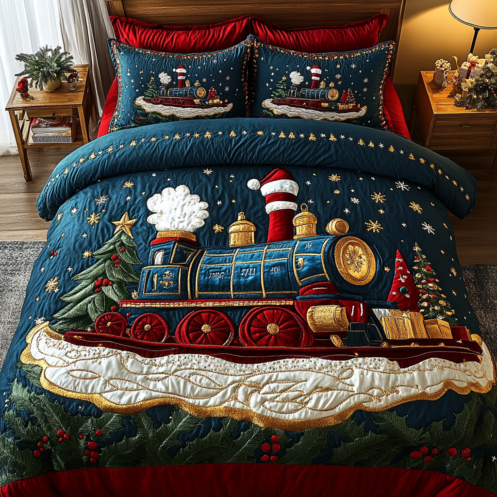 Santa Holiday Express 3-Piece Quilted Bedding Set - Single (59" x 70")