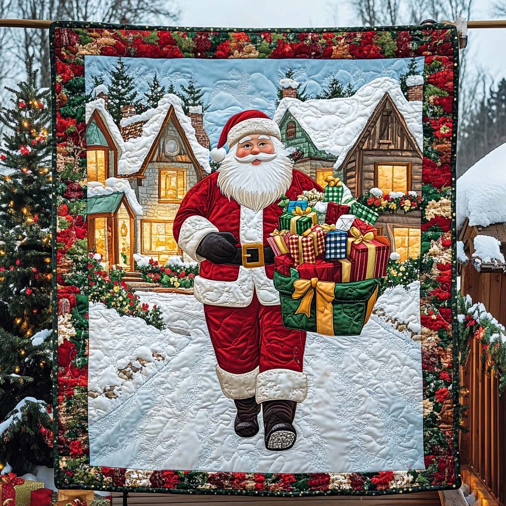 Santa Journey Home Quilted Blanket - Throw (55" x 60")