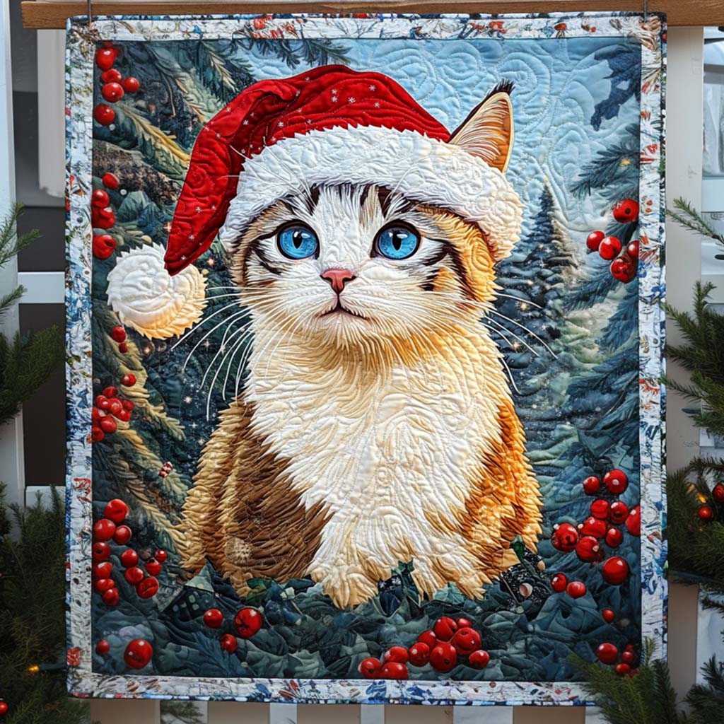 Santa Kitten Quilted Blanket - Throw (55" x 60")