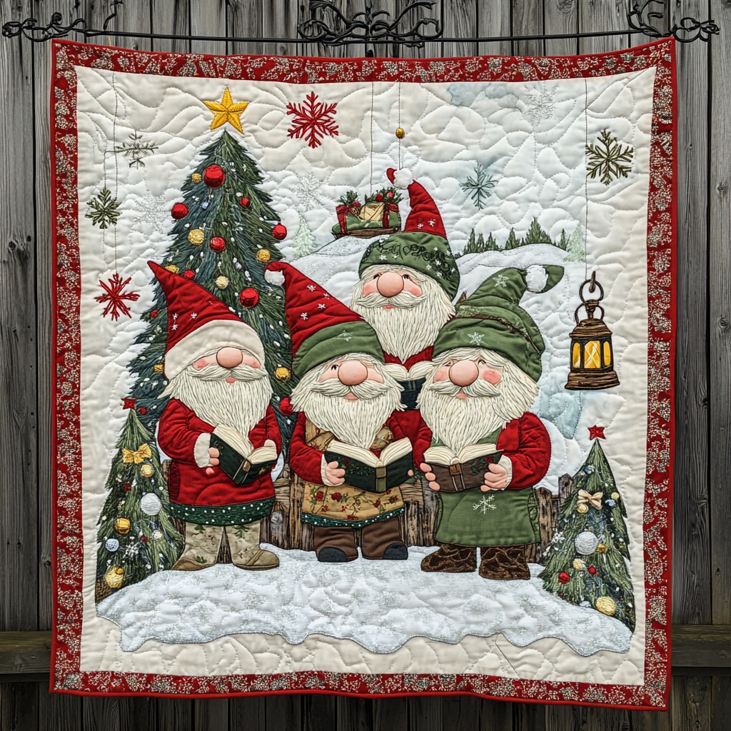 Santa Little Gnomes Quilted Blanket - Throw (55" x 60")