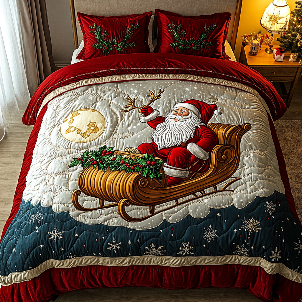Santa Magic Night 3-Piece Quilted Bedding Set - Single (59" x 70")