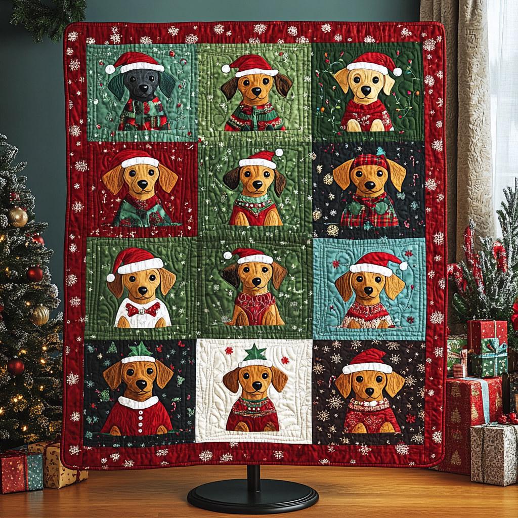 Santa Puppy Quilted Blanket - Throw (55" x 60")