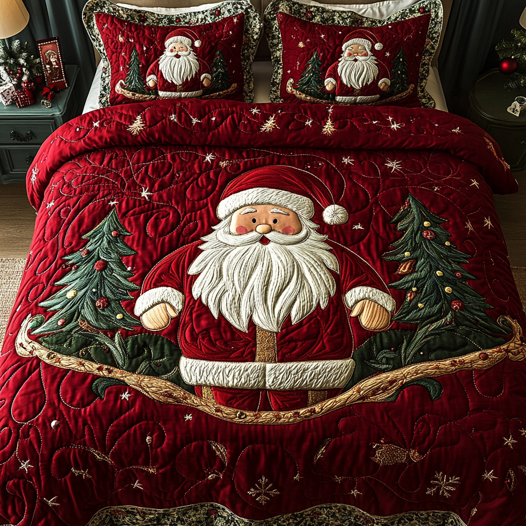 Santa Sleigh Ride 3-Piece Quilted Bedding Set - Single (59" x 70")