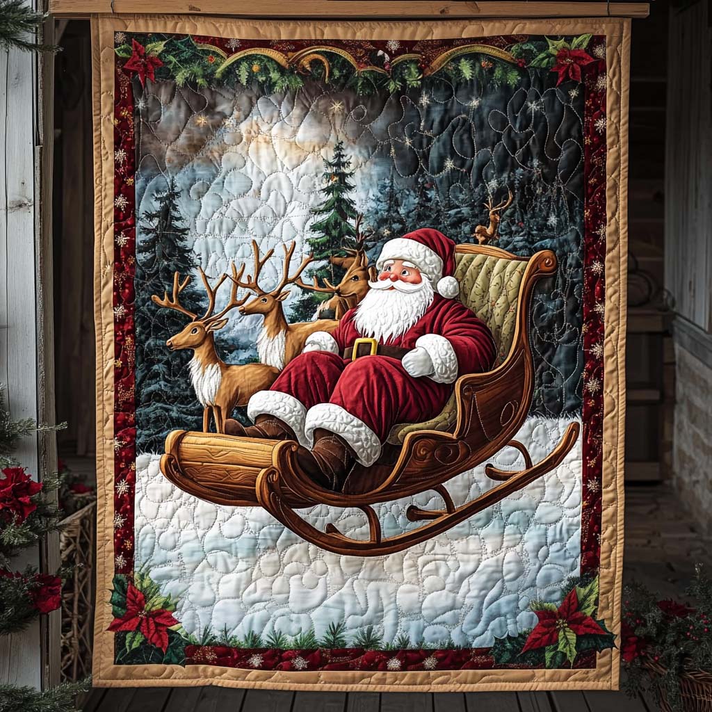 Santa Sleigh Ride Quilted Blanket - Throw (55" x 60")