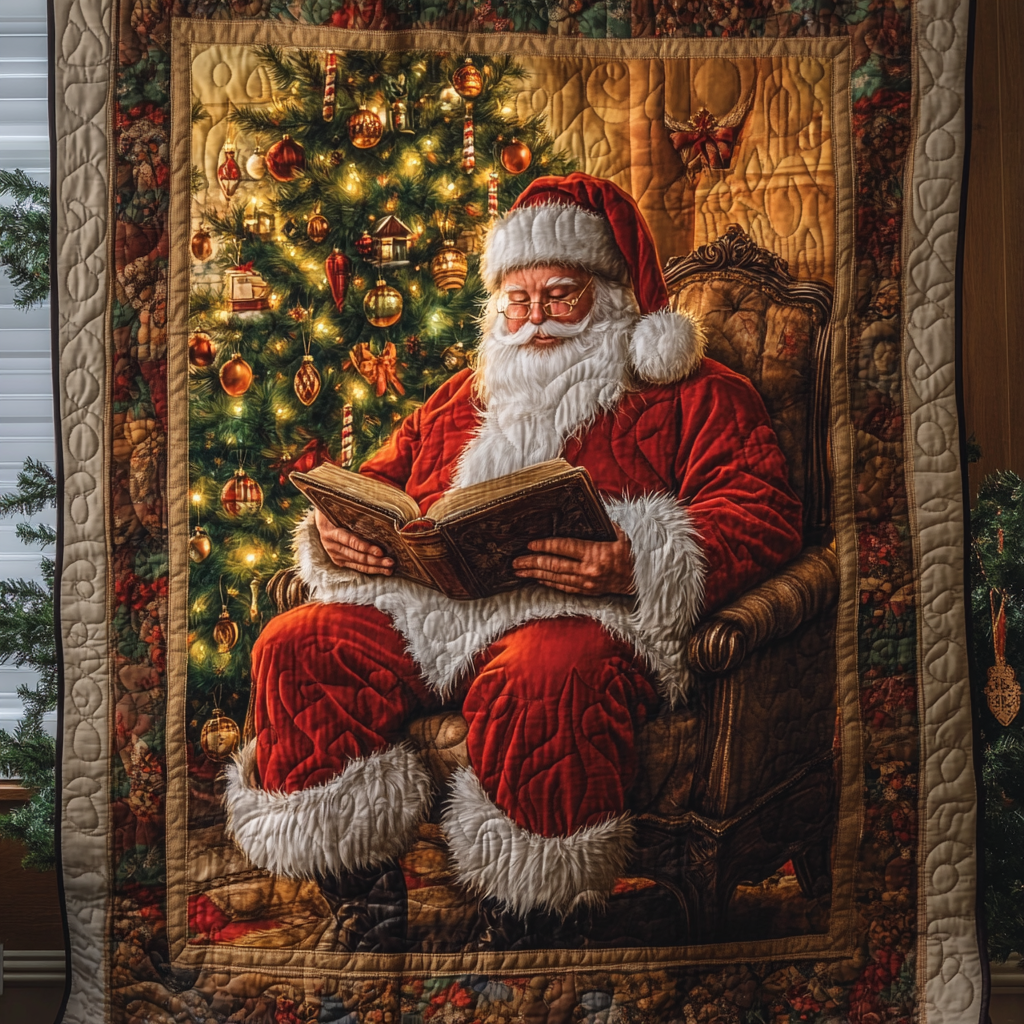 Santa Snowy Night Quilted Blanket - Throw (55" x 60")