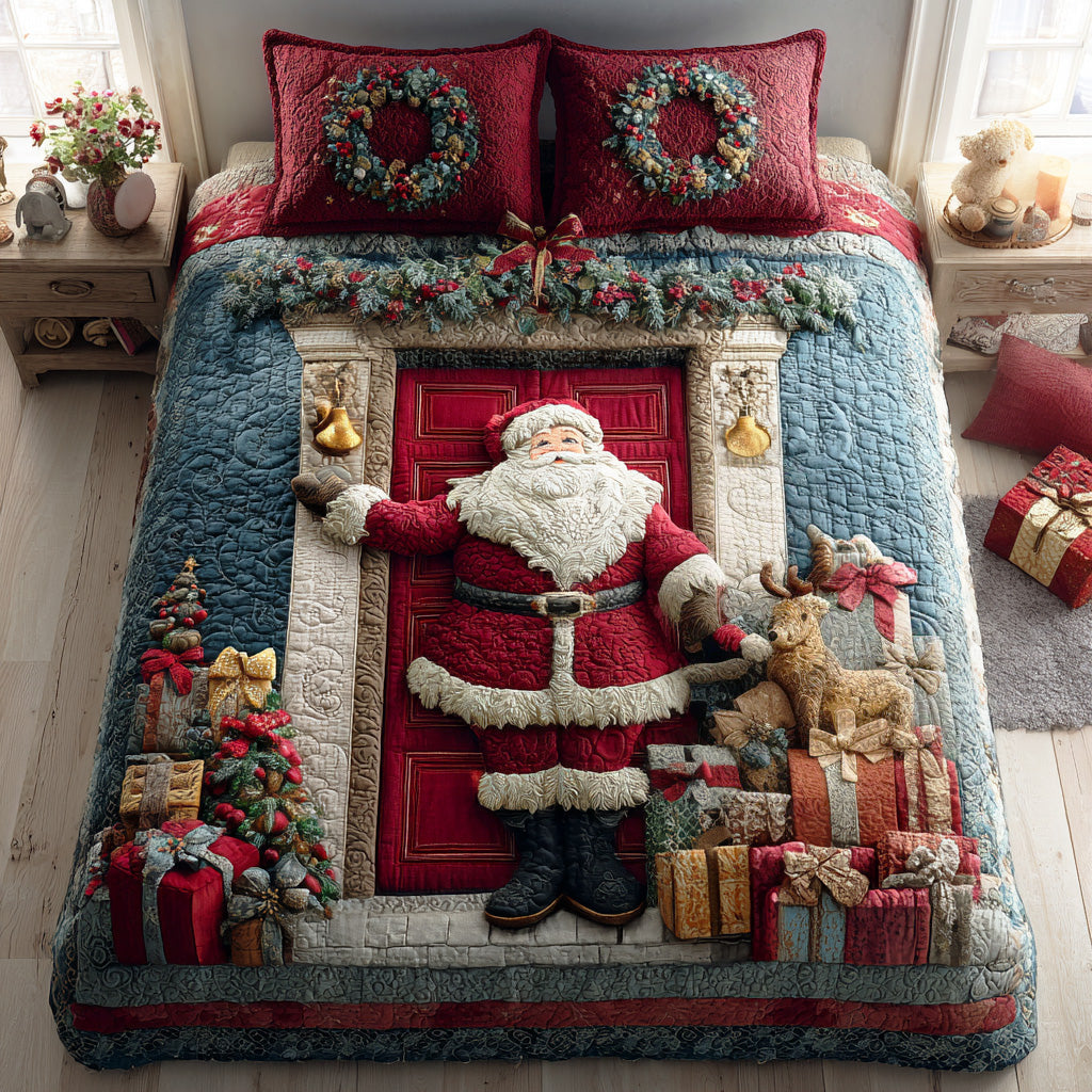 Santa Warm Welcome 3-Piece Quilted Bedding Set - Single (59" x 70")