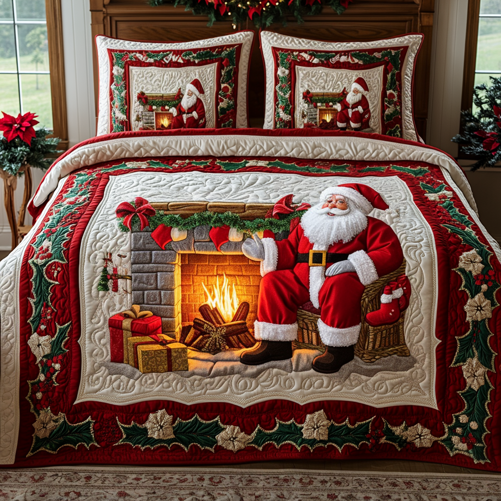 Santa Warmth Quilted Bedding Set - Single (59" x 70")