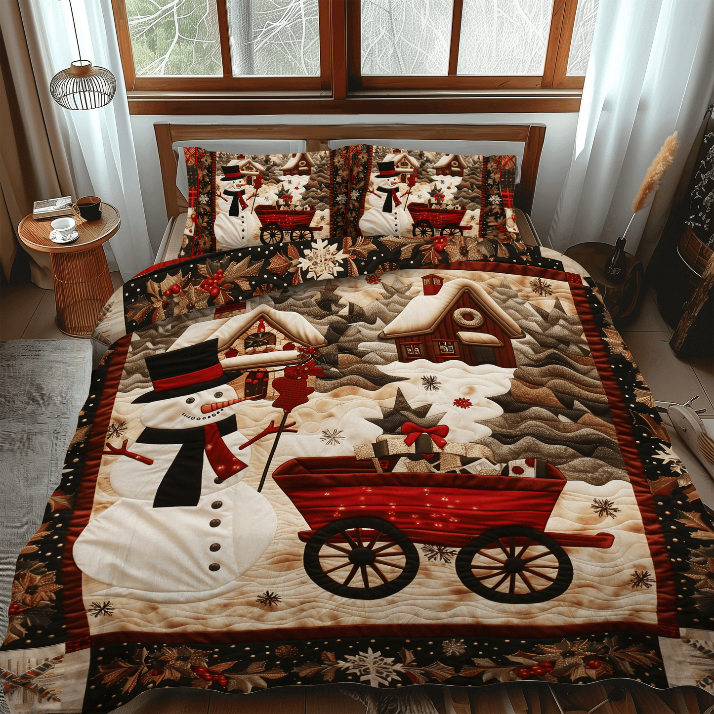 Santa's Festive Village 3-Piece Quilted Bedding Set - Single (59" x 70")