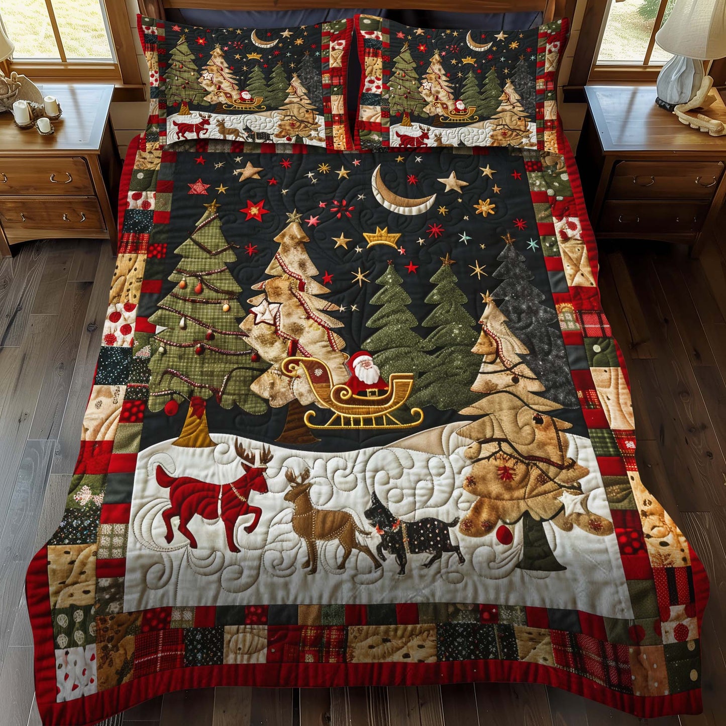 Santa's Night Sleigh Ride 3-Piece Quilted Bedding Set - Single (59" x 70")
