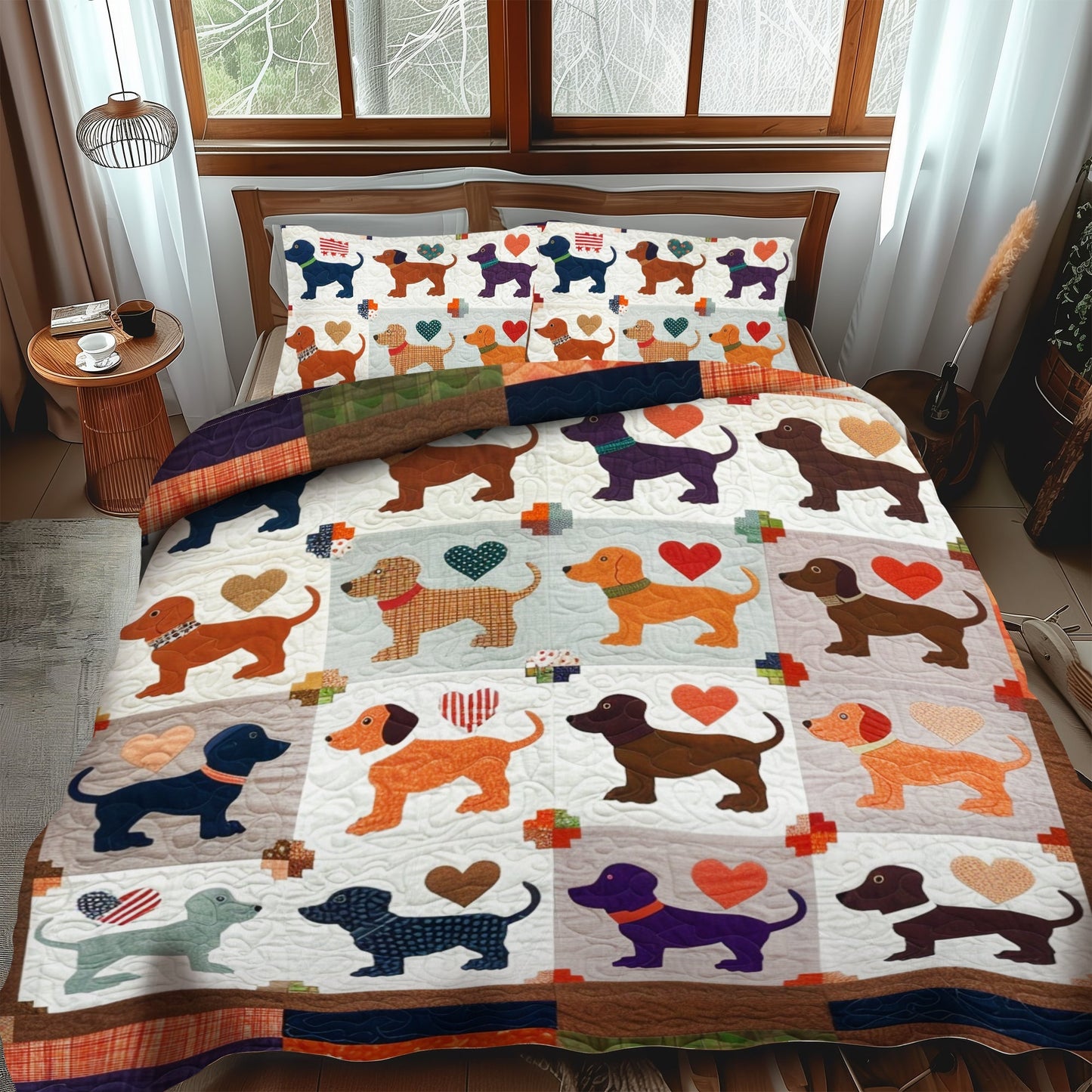 Sausage Dog Snuggles 3-Piece Quilted Bedding Set - Single (59" x 70")