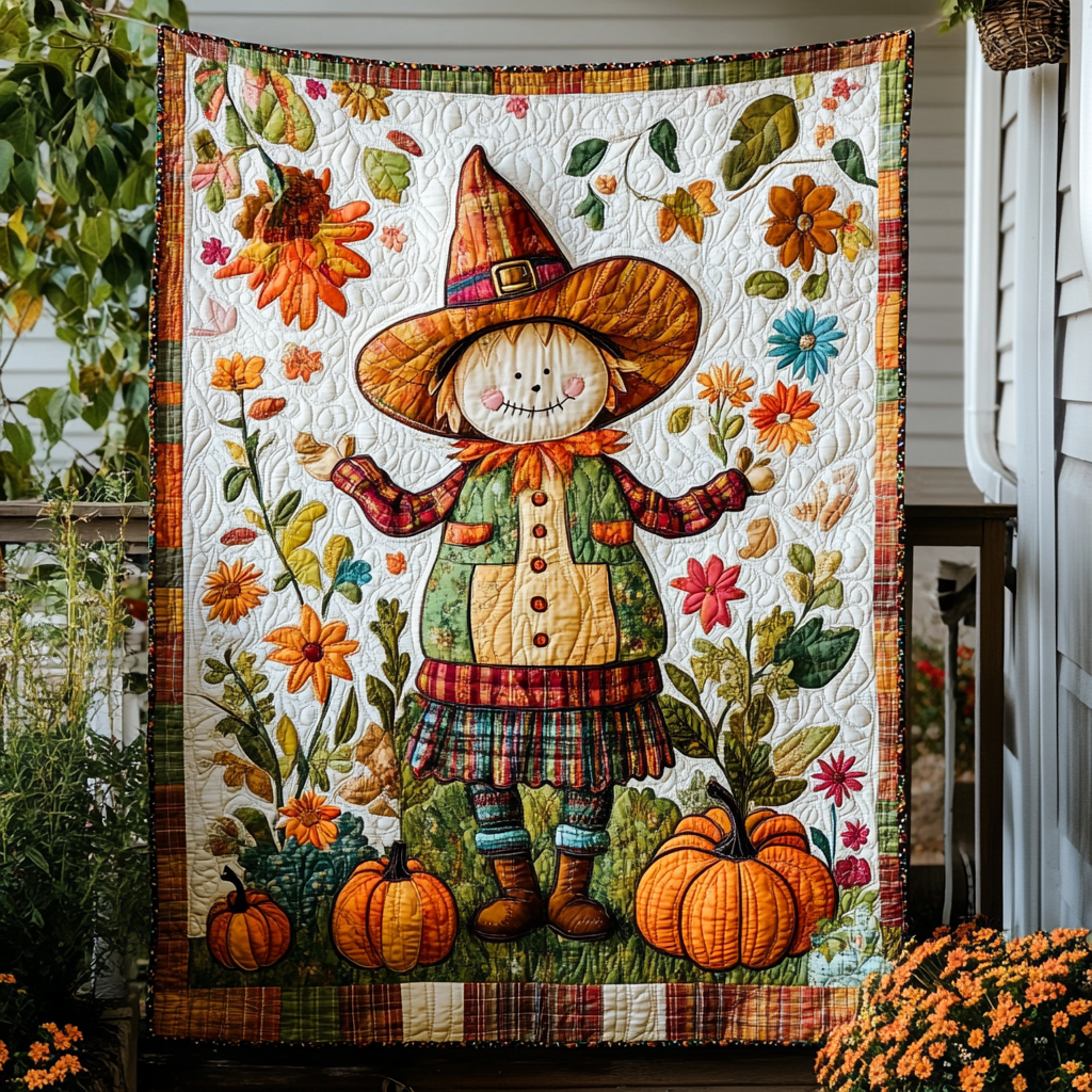 Scarecrow Autumn Festivities Quilted Blanket - Throw (55" x 60")