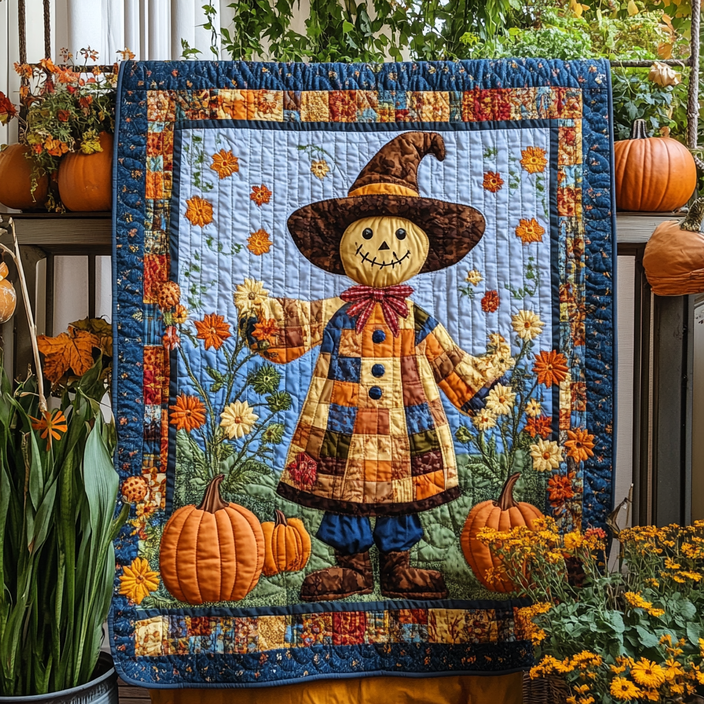 Scarecrow Harvest Vibe Quilted Blanket - Throw (55" x 60")