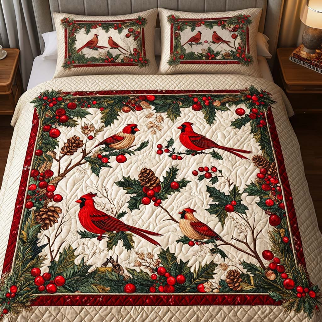 Scarlet Symphony 3-Piece Quilted Bedding Set - Single (59" x 70")