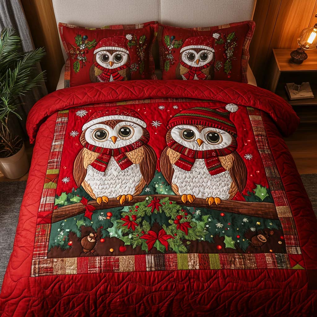 Scarlet Owls 3-Piece Quilted Bedding Set - Single (59" x 70")