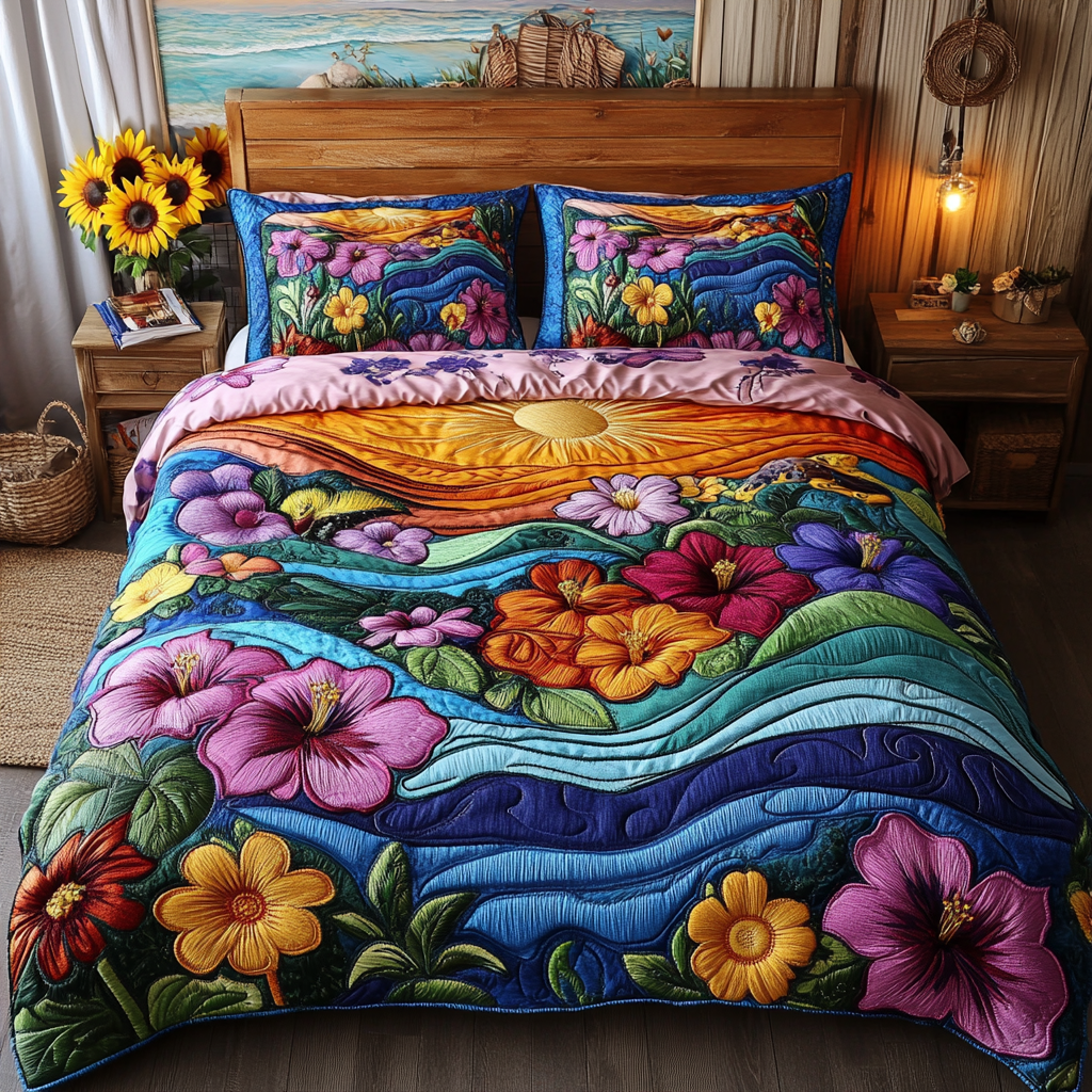 Scenic Florals 3-Piece Quilted Bedding Set - Single (59" x 70")