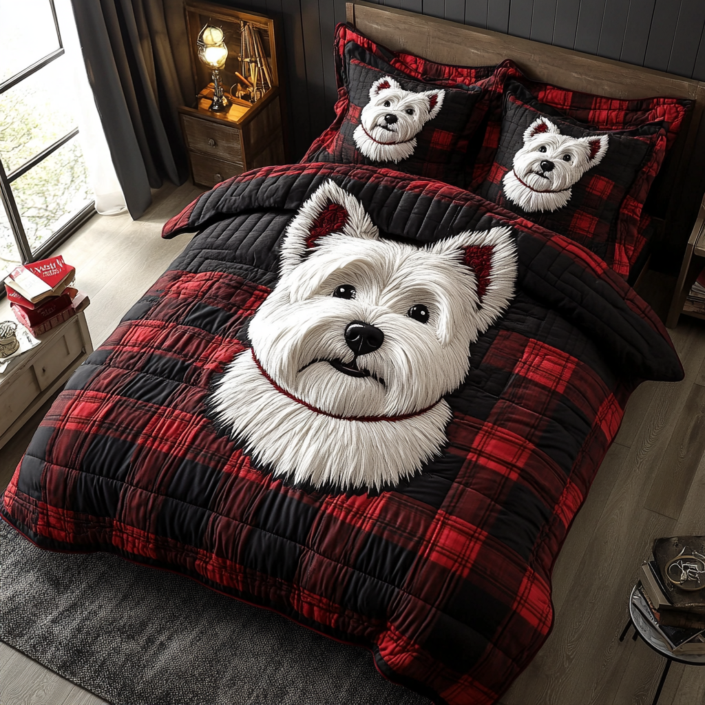 Scottish Pup 3-Piece Quilted Bedding Set - Single (59" x 70")