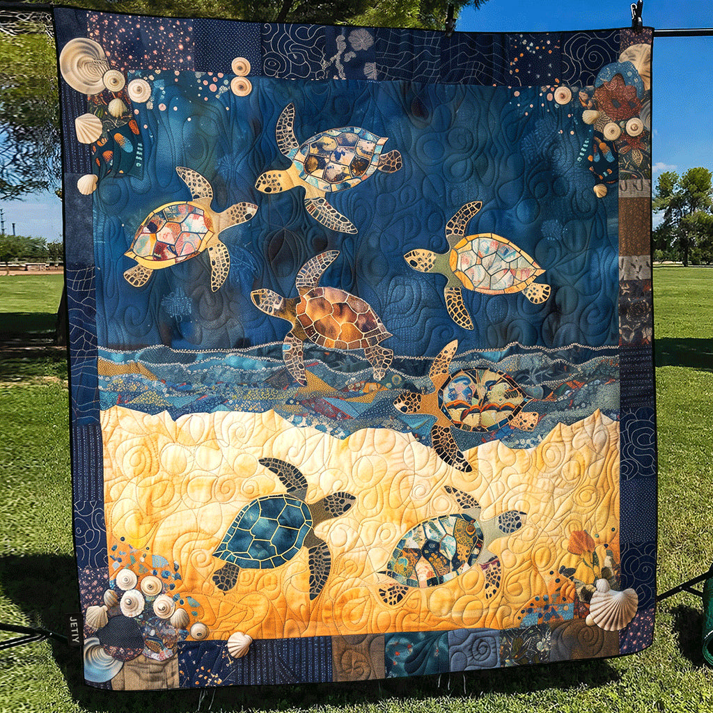Sea Turtle Mingle Quilted Blanket - Throw (55" x 60")