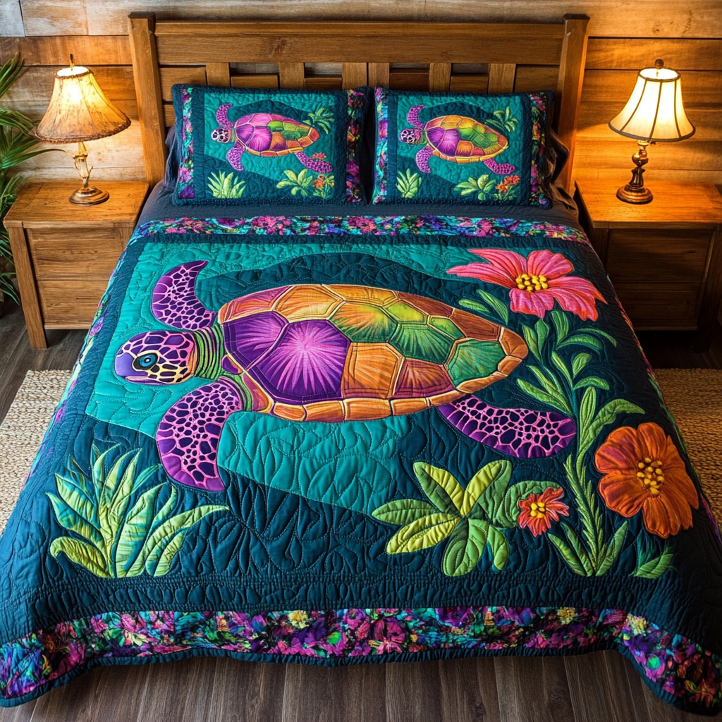 Sea Turtle Dreams 3-Piece Quilted Bedding Set - Single (59" x 70")