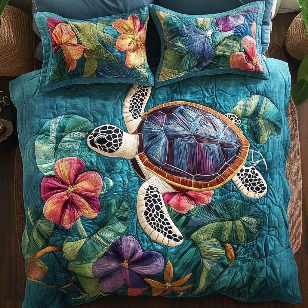 Sea Turtle Sanctuary 3-Piece Quilted Bedding Set - Single (59" x 70")