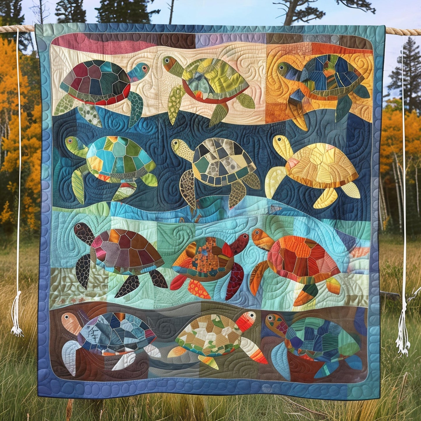 Sea Turtle Splash Quilted Blanket - Throw (55" x 60")