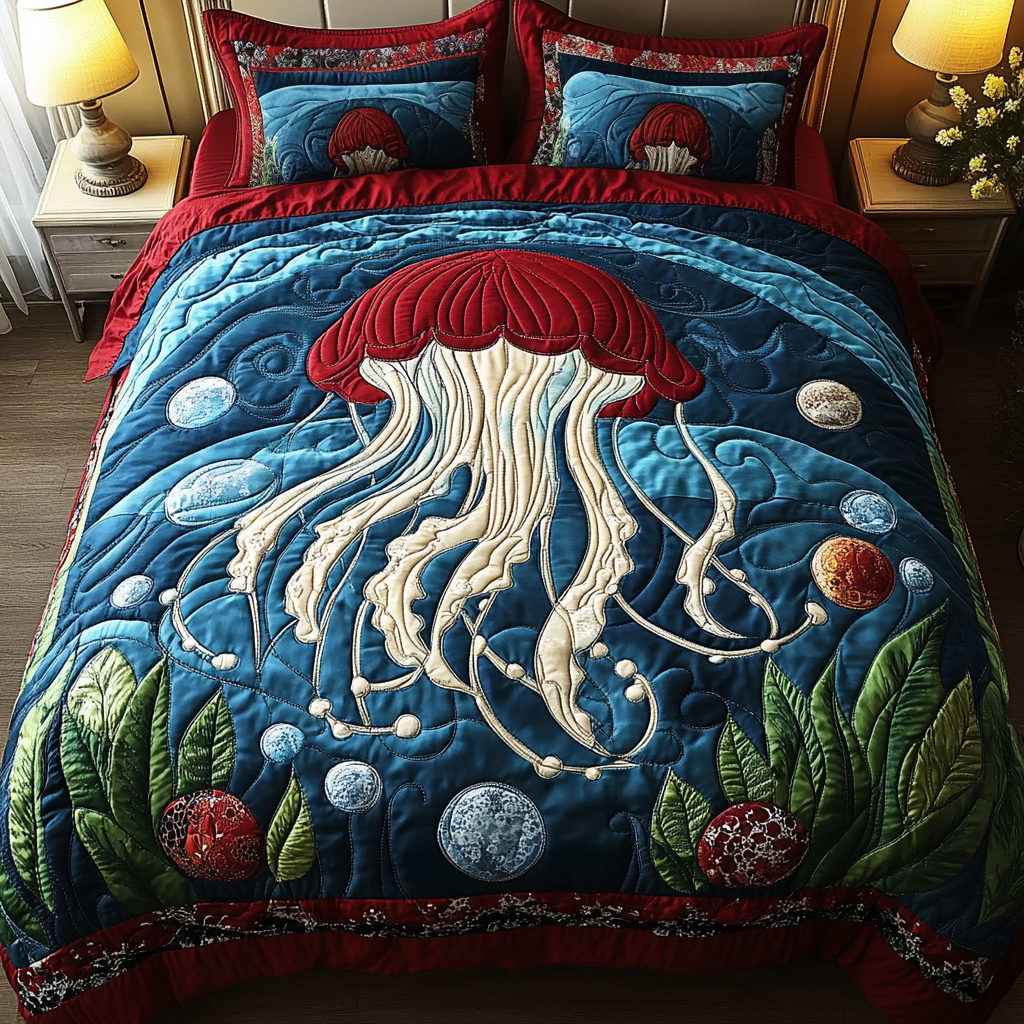 Sea Bloom 3-Piece Quilted Bedding Set - Single (59" x 70")