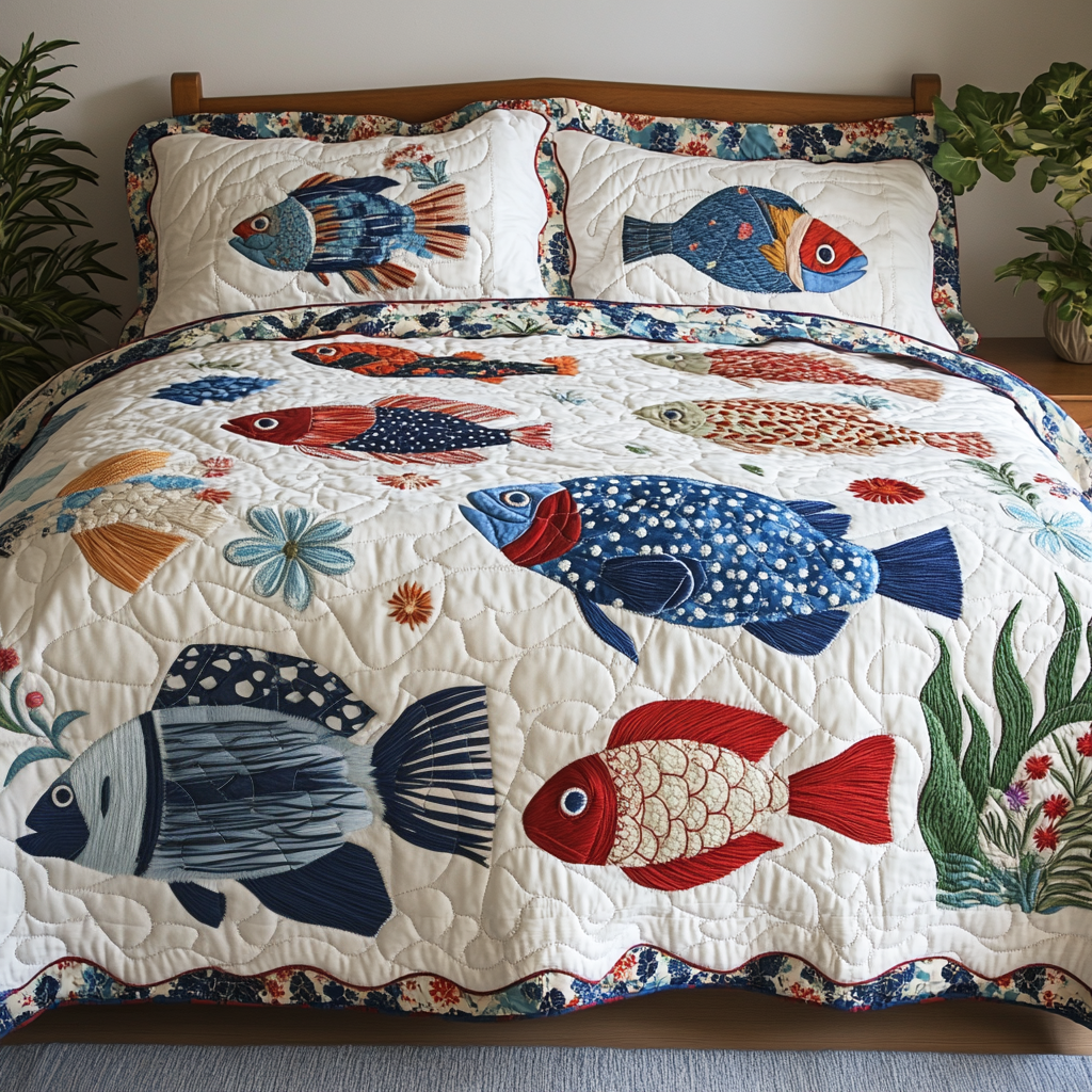 Sea Bloom 3-Piece Quilted Bedding Set - Single (59" x 70")