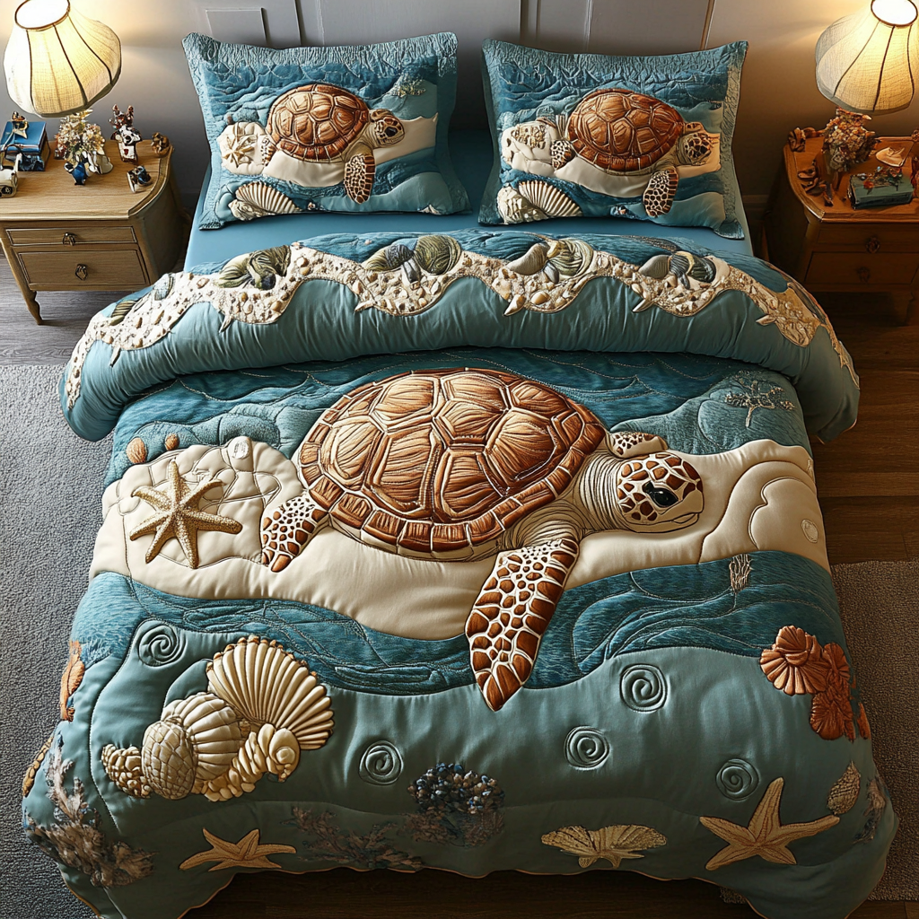 Sea Serenity 3-Piece Quilted Bedding Set - Single (59" x 70")
