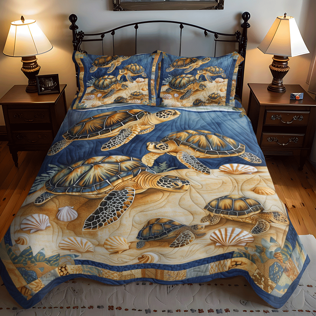 Sea Turtle Cove 3-Piece Quilted Bedding Set - Single (59" x 70")