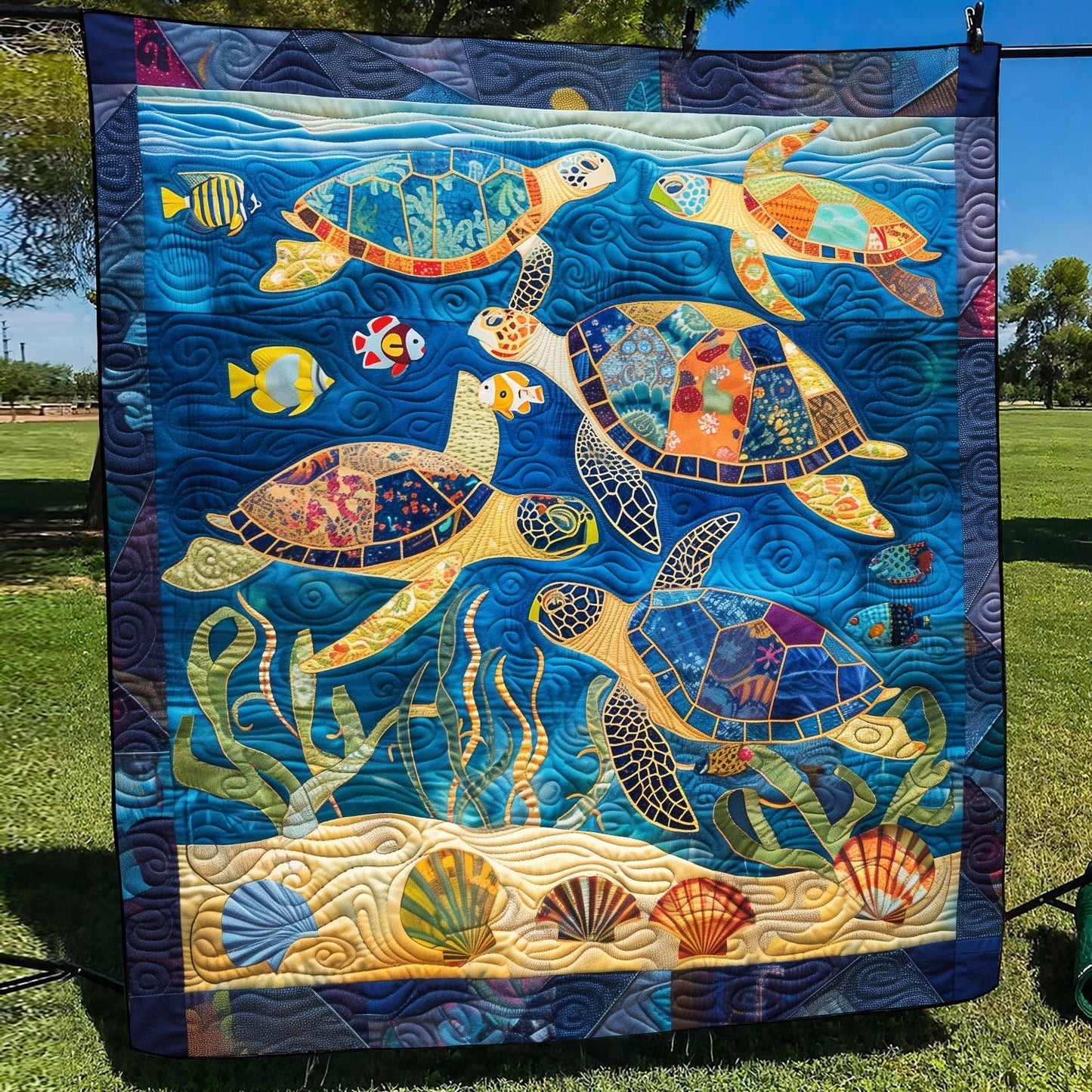 Sea Turtle Gala Quilted Blanket - Throw (55" x 60")