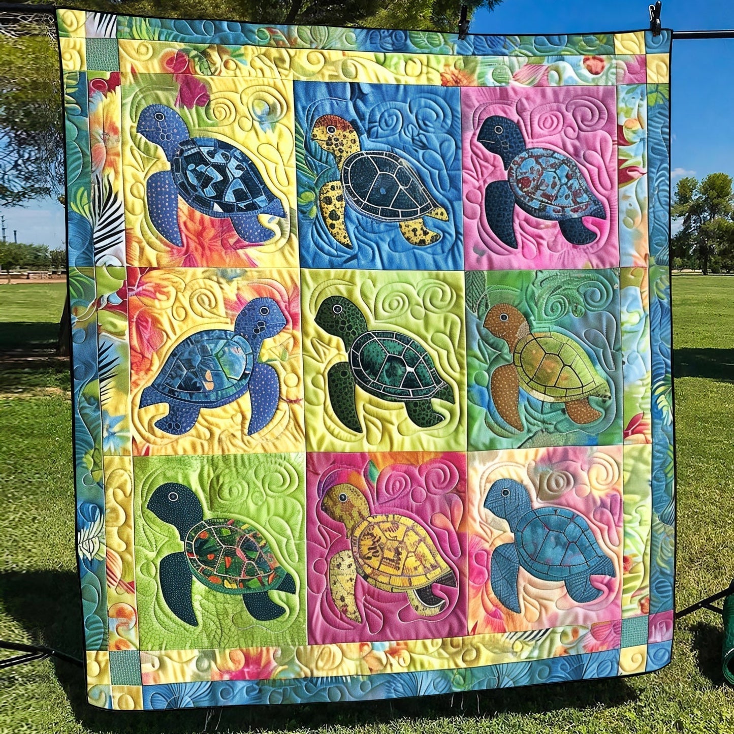 Sea Turtle Haven Quilted Blanket - Throw (55" x 60")