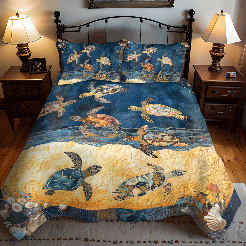 Sea Turtle Mingle 3-Piece Quilted Bedding Set - Single (59" x 70")