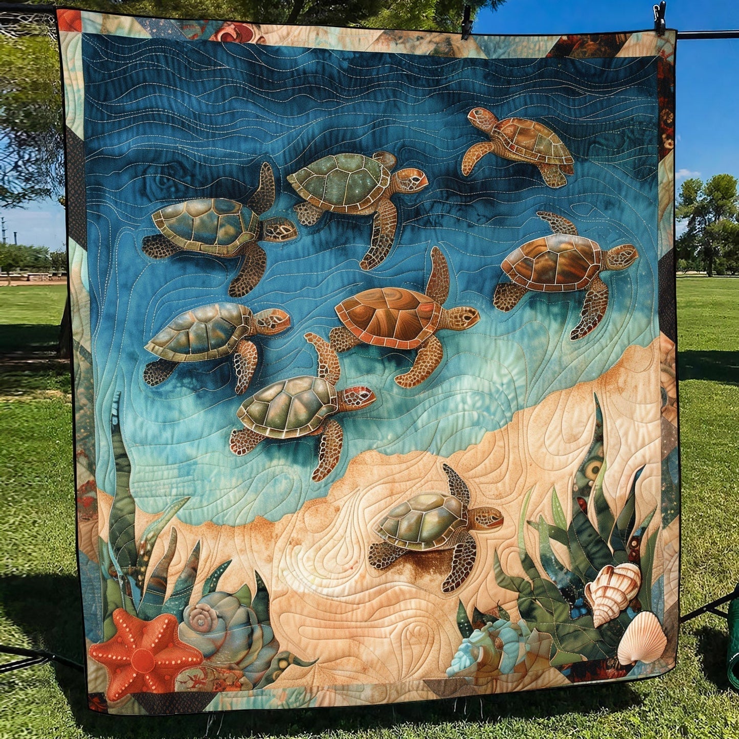 Sea Turtle Oasis Quilted Blanket - Throw (55" x 60")