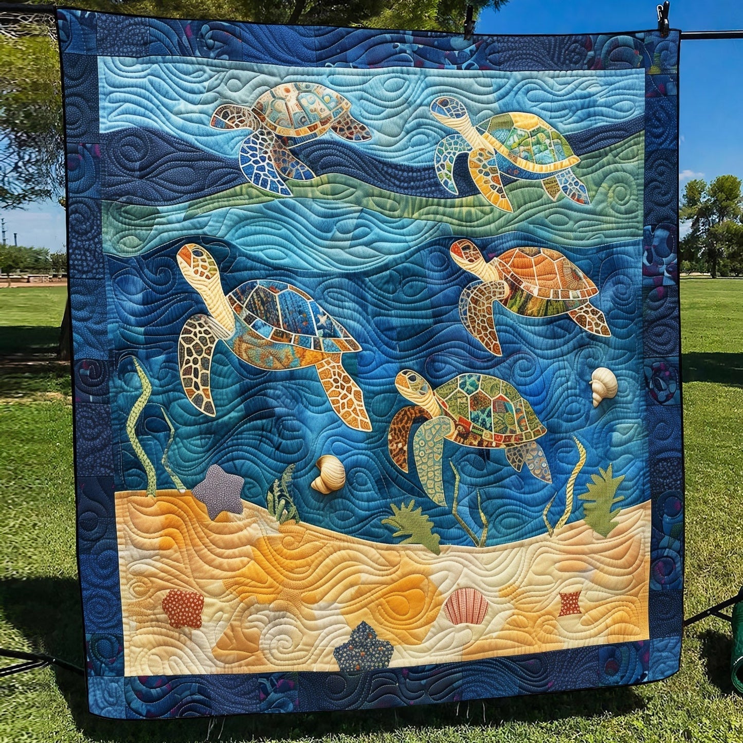 Sea Turtle Playground Quilted Blanket - Throw (55" x 60")