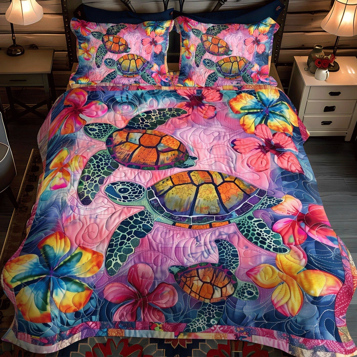 Sea Turtle Sanctuary 3-Piece Quilted Bedding Set - Single (59" x 70")