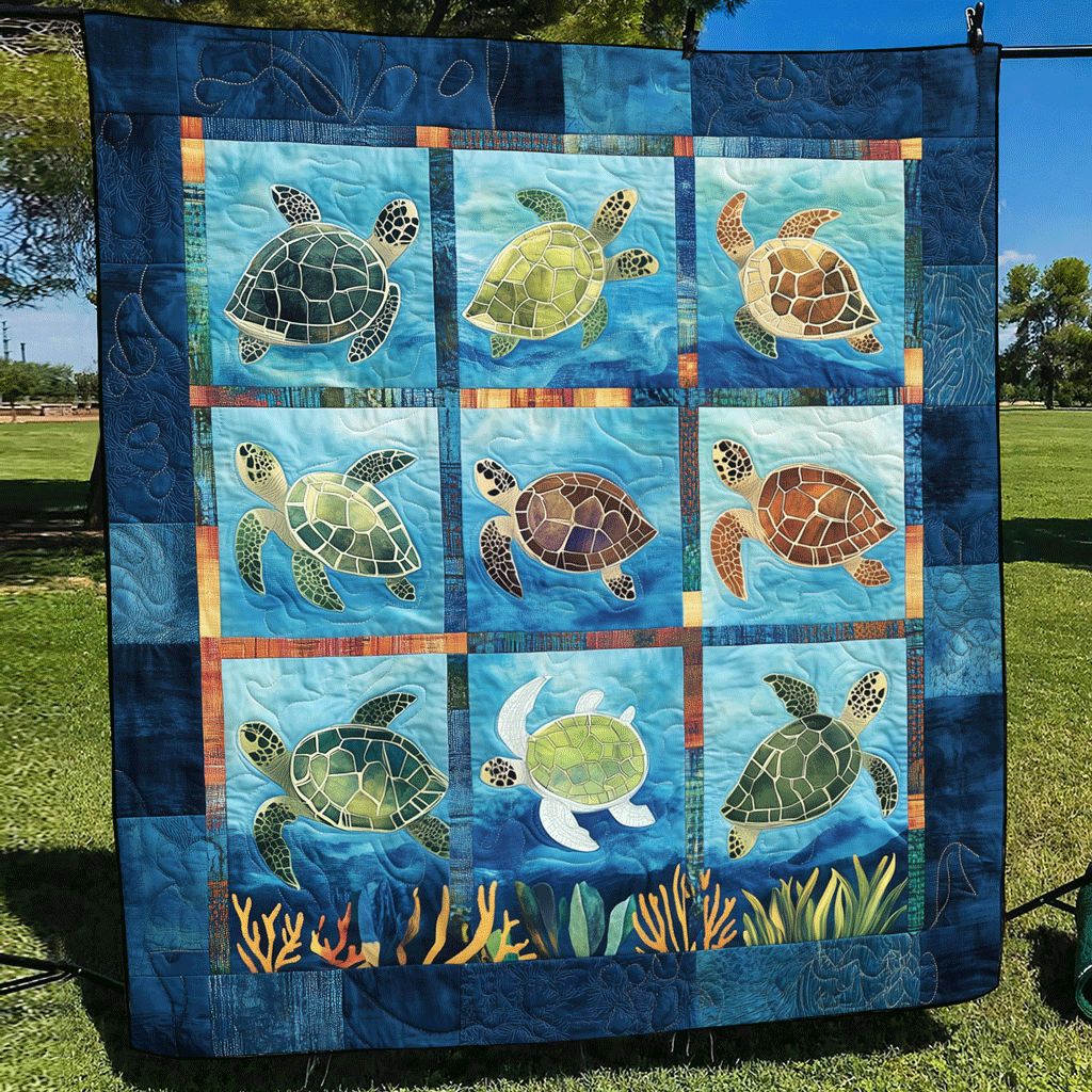Sea Turtle Sanctuary Quilted Blanket - Throw (55" x 60")