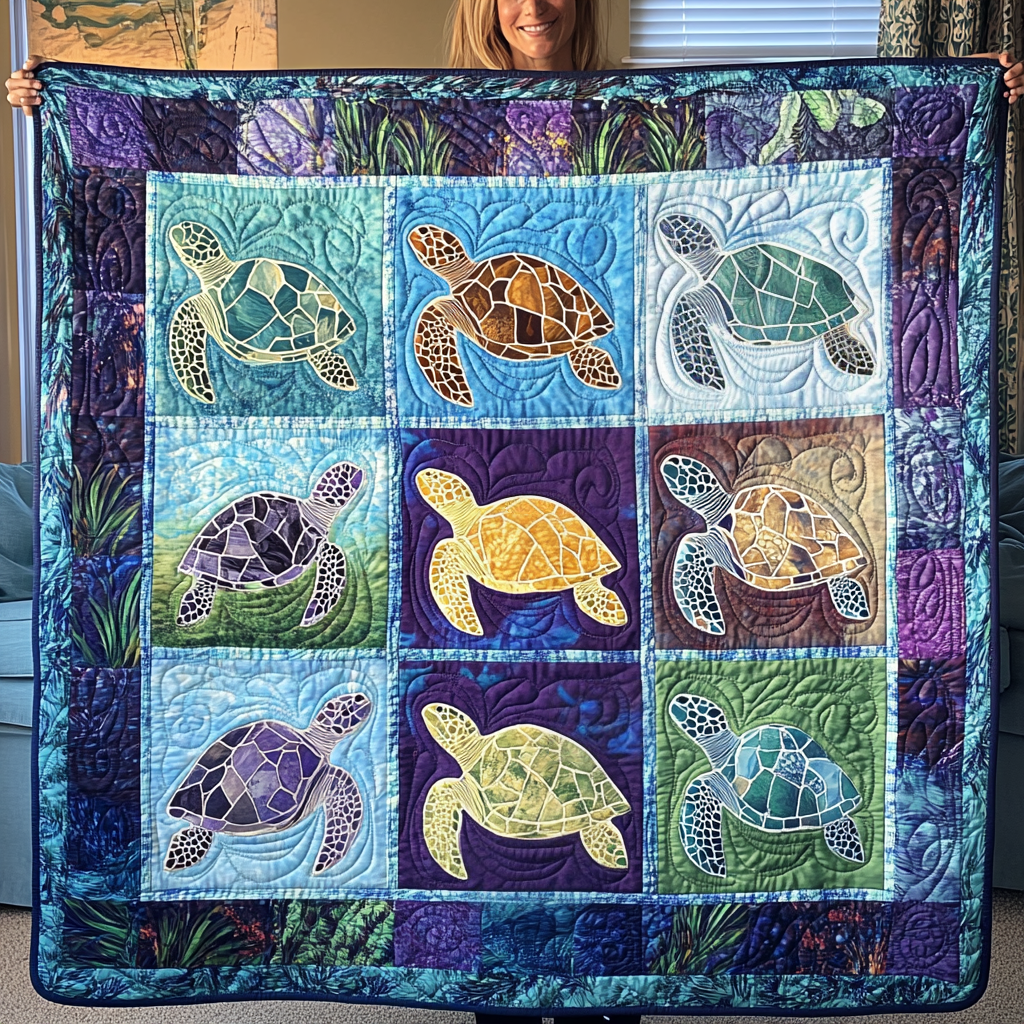 Sea Turtle Sanctuary Quilted Blanket - Throw (55" x 60")