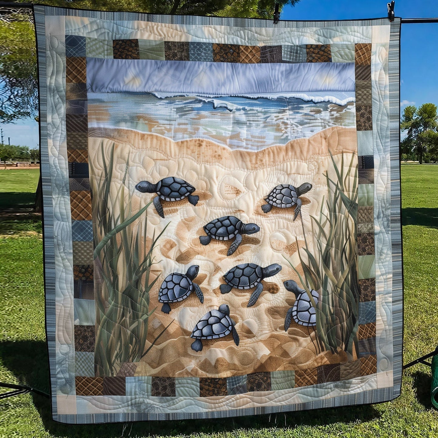 Sea Turtle Sojourn Quilted Blanket - Throw (55" x 60")
