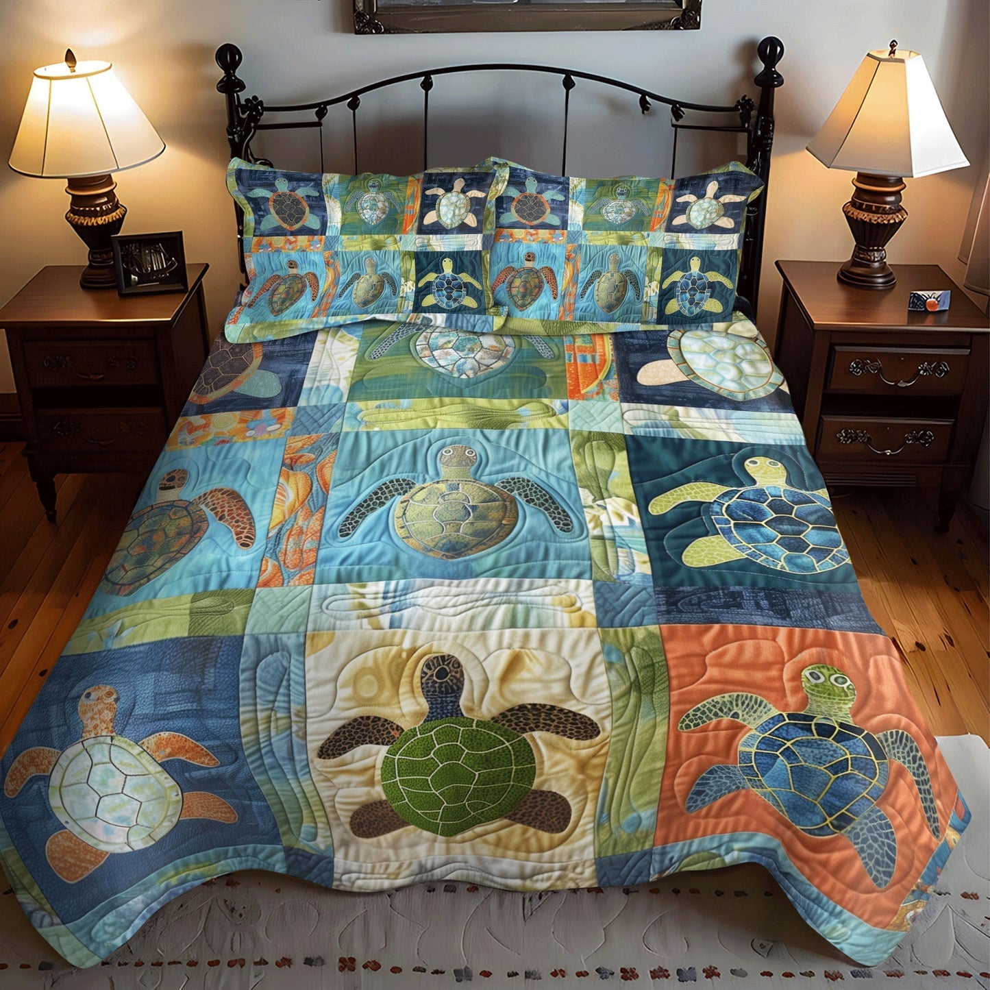 Sea Turtle Treasure 3-Piece Quilted Bedding Set - Single (59" x 70")