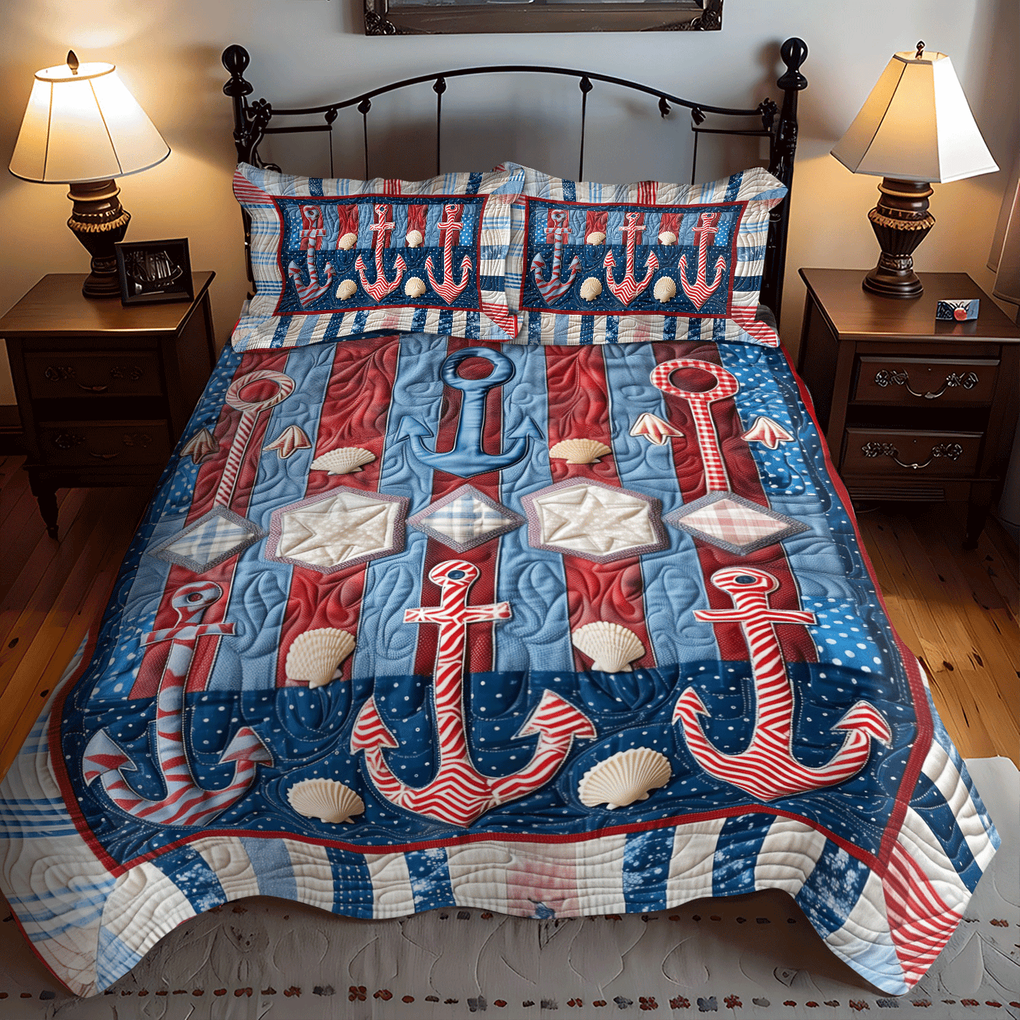 Seafarer Anchors 3-Piece Quilted Bedding Set - Single (59" x 70")
