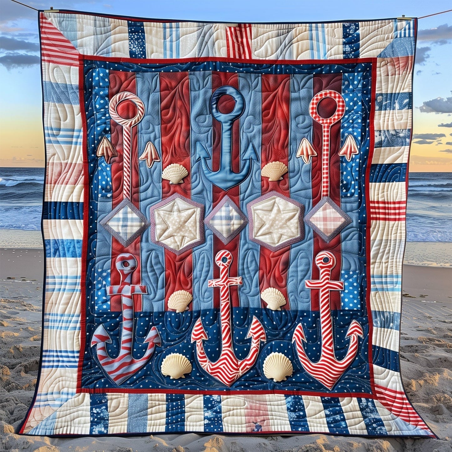 Seafarer Anchors Quilted Blanket - Throw (55" x 60")