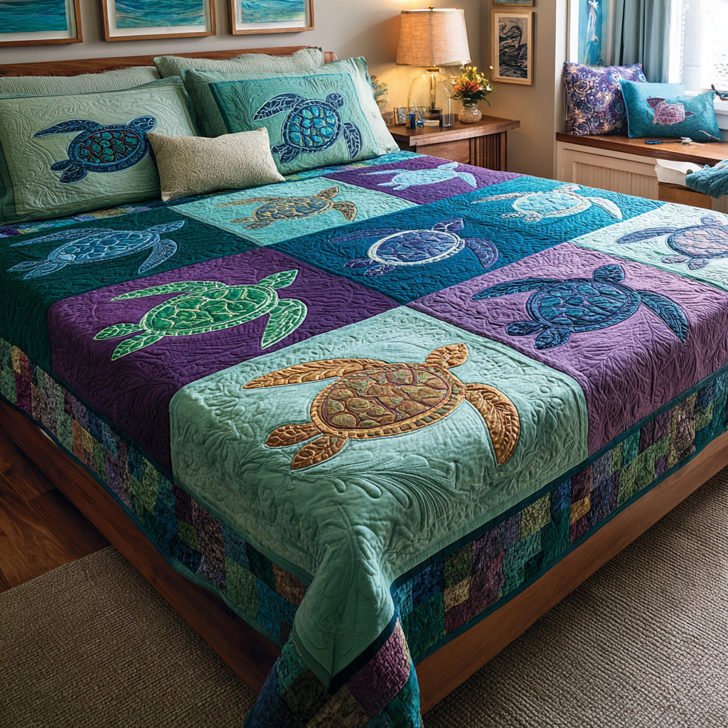 Seafoam Turtle Blocks Quilted Blanket - Baby (30" x 40") - Pack 1